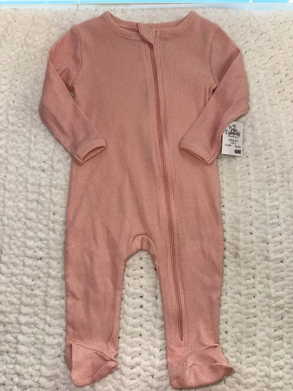Baby Essentials Two Piece Set Floral and Ribbed Sleeper Pajamas 6M Blush